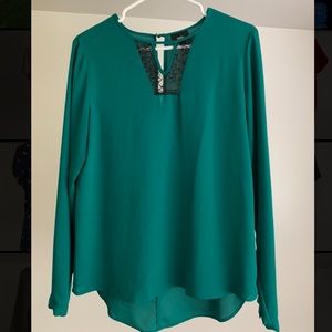 Emerald with black lace blouse